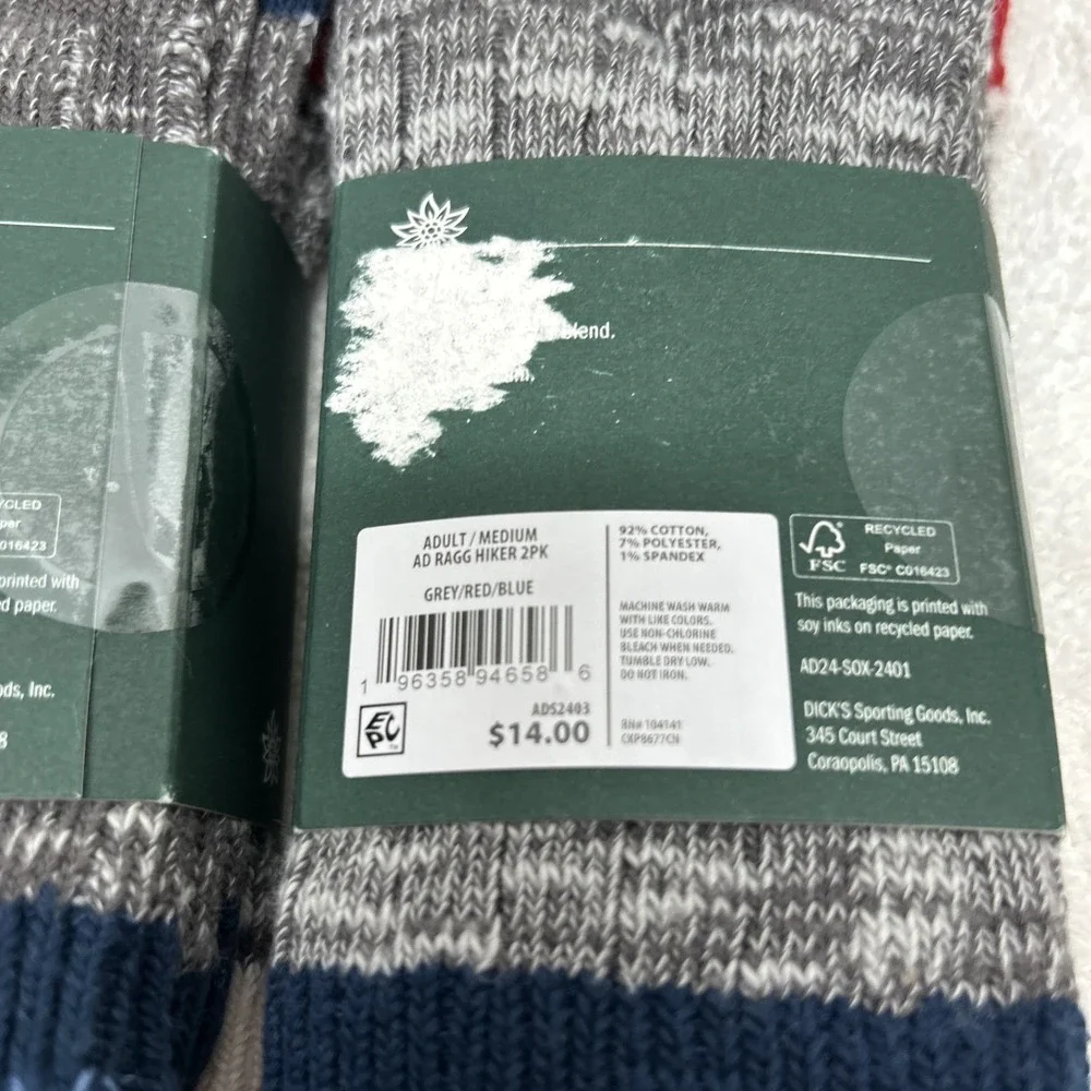 Alpine Design Womens Size M 5-10 4 Pair Red Gray Ragg Hiker Crew Socks